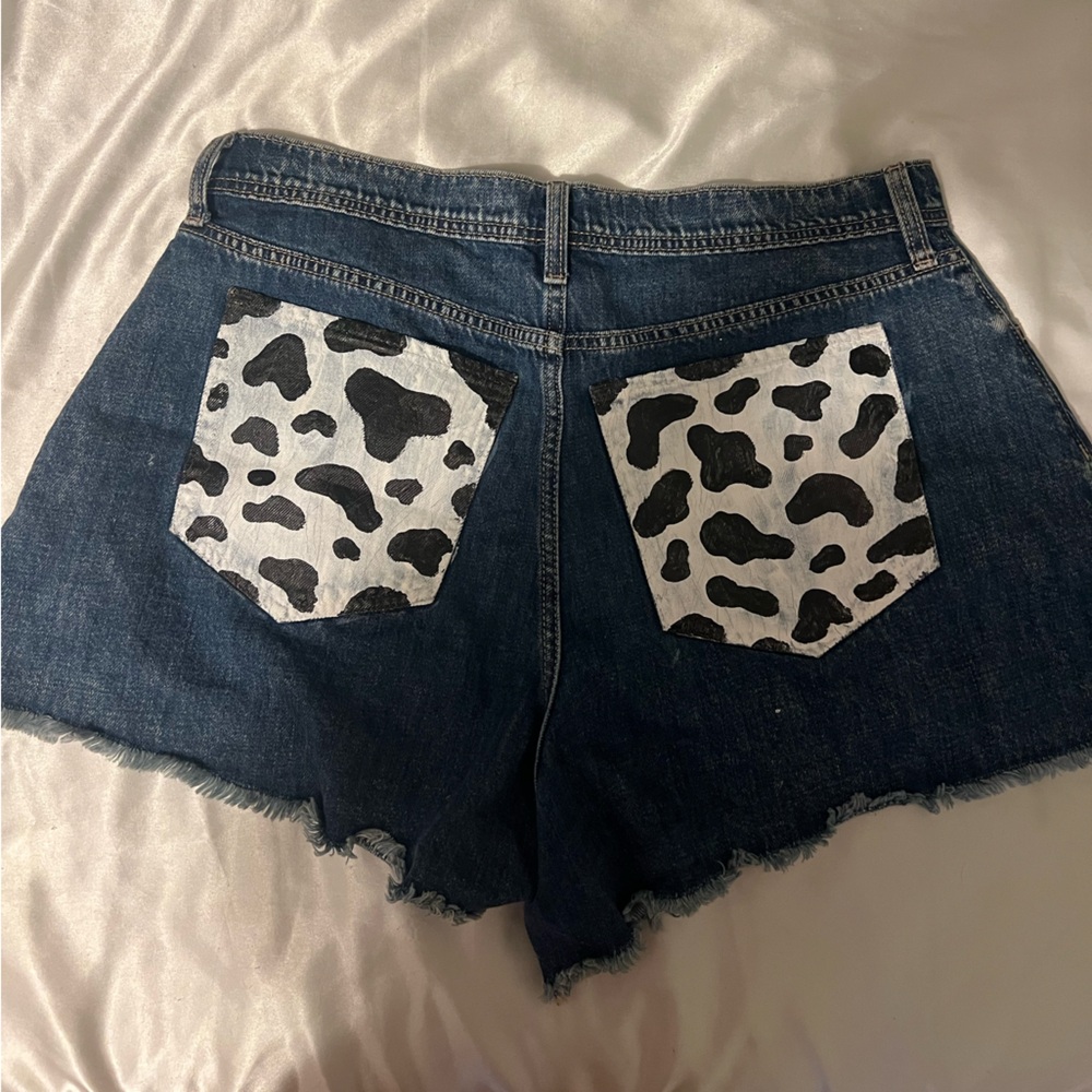 Vintage Jean Shorts W/ Cow Print Painted Pockets